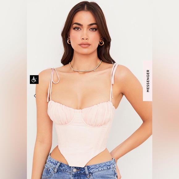 House of Cb     WILLOW
BABY PINK CHIFFON GATHERED BUST CROPPED CORSET - - Picture 3 of 13